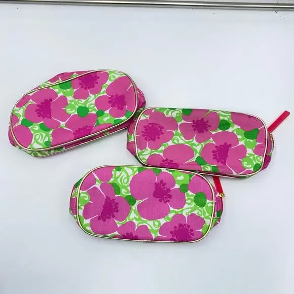 Lot of 3 Lilly Pulitzer X Estee Lauder Pink Floral Make Up Pouches - Picture 2 of 5